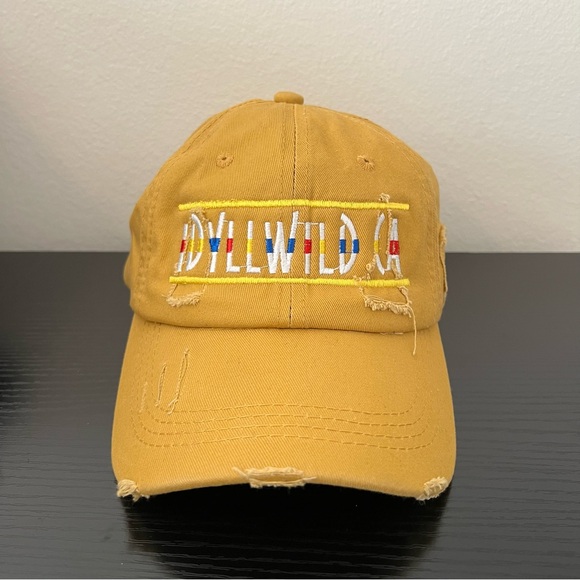 NWOT Yellow/Mustard Vintage Distressed Hat Adjustable Embroidered Idyllwild Ca - Picture 2 of 11